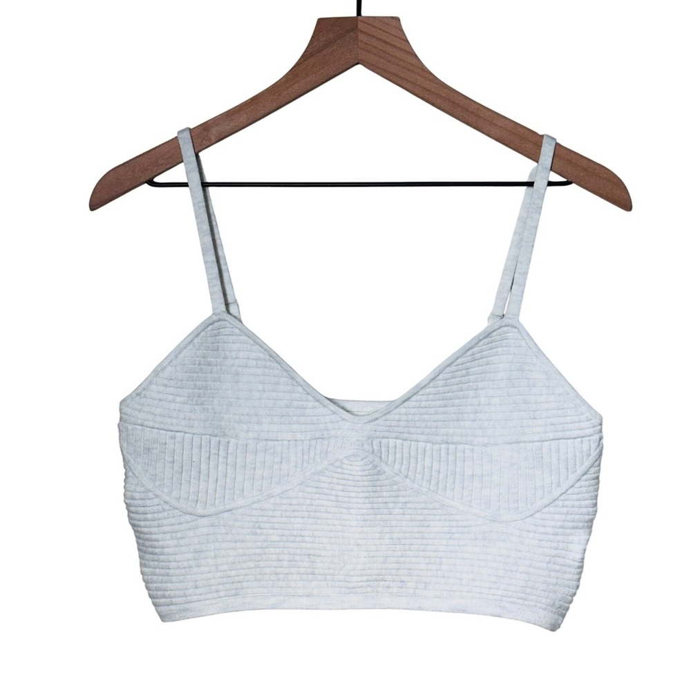 Aerie Ribbed Knit Cropped Tank Top Cami Adjustable Straps Light Gray Size‎ Large